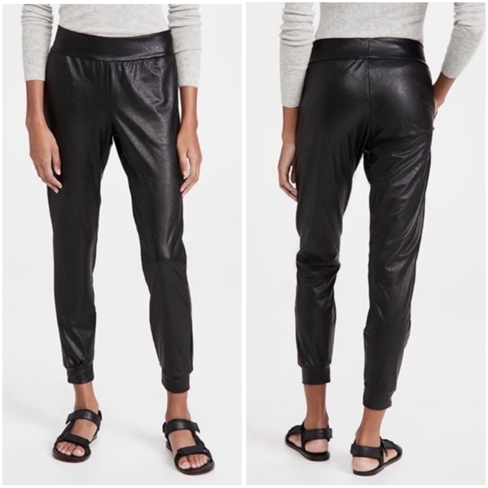 Commando Womens Black Faux Leather Joggers Pants Size M Relaxed Fit Stretch Chic